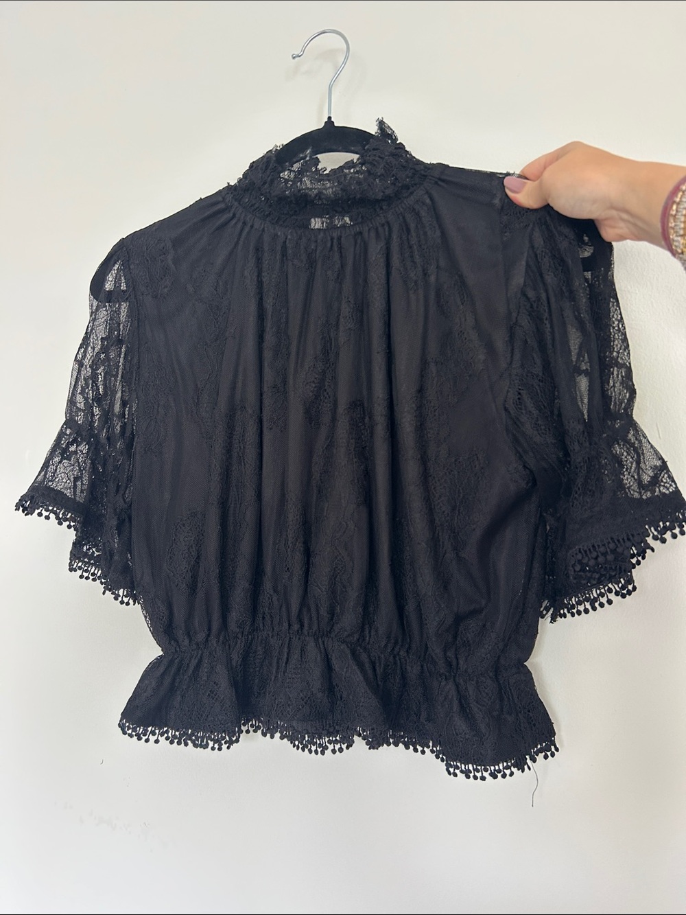 Choklat paris Black Lace Short Sleeve Blouse NWOT